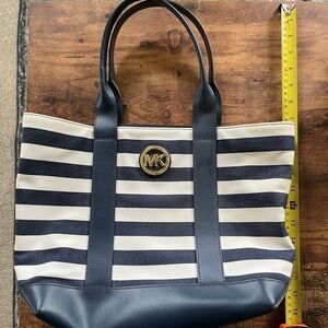 Michael Kors, canvas, blue, and white tote